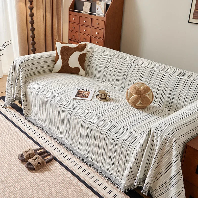 Capa para Sofá Chenille Cinza Escuro com Listras Decorativas em Peça única Lenogue