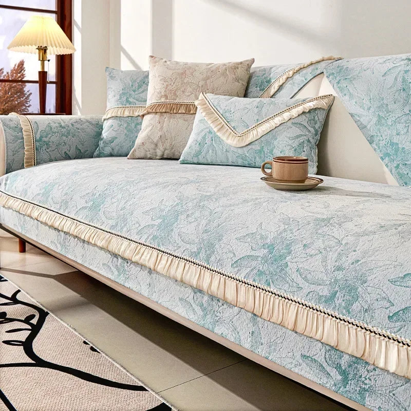 Capa para Sofá em Chenille Antiderrapante Azul Claro Sala Lenogue Mod. A1 / 70x70 Cm