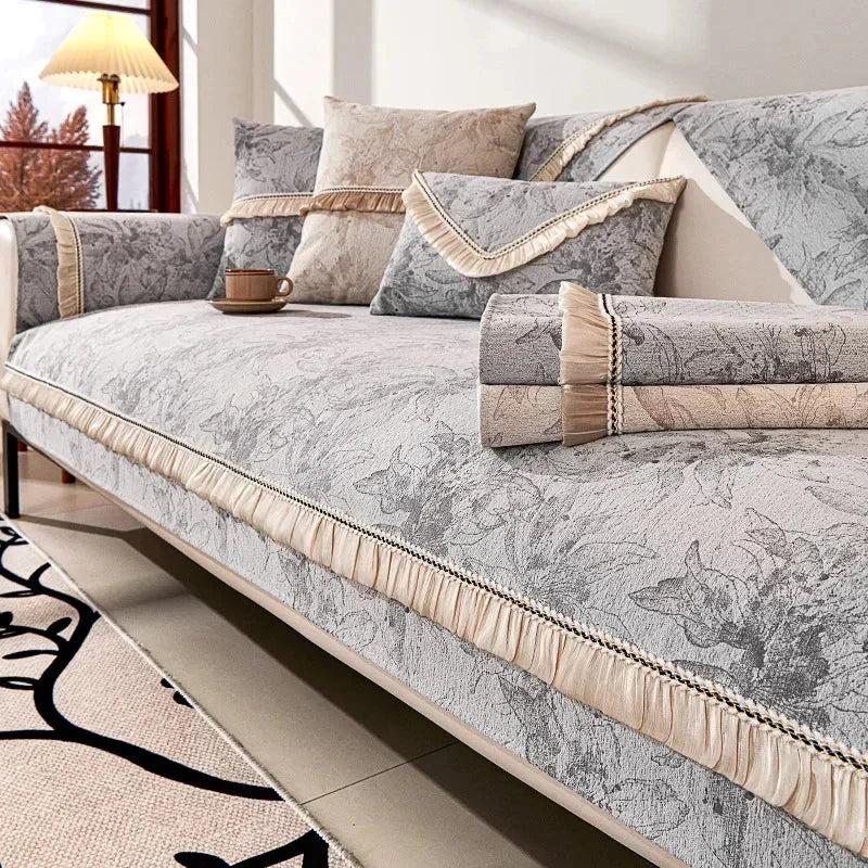 Capa para Sofá em Chenille Antiderrapante Cinza Design Nórdico Lenogue Mod. A1 / 70x70 Cm