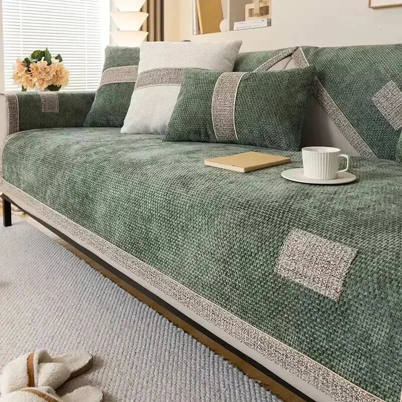 Capa para Sofá em Chenille Antiderrapante Protetora Verde Lenogue / 70x70cm