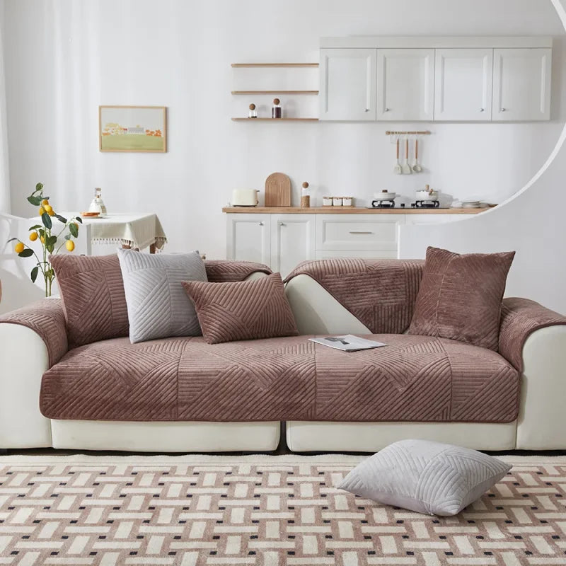 Capa para Sofá em Veludo Cristal Antiderrapante Marrom Lenogue / 70 x 70cm