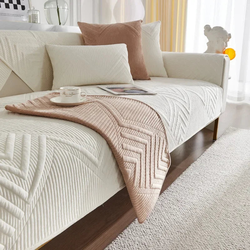 Capa para Sofá Plush Acolchoada Antiderrapante Impermeável Branco Lenogue / 70x70cm