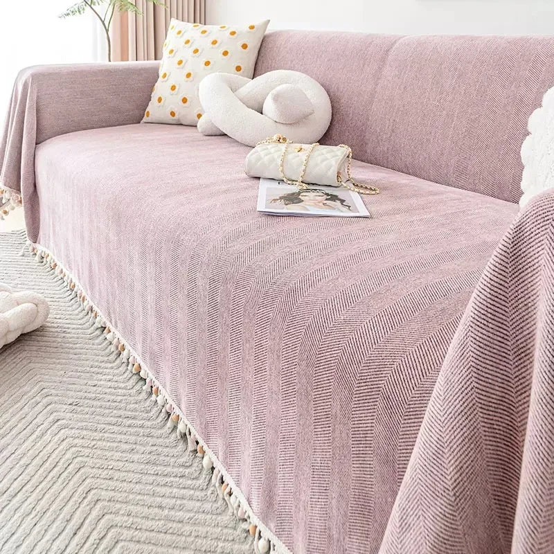 Capa para Sofá Rosa Chenille Chevron Universal com Cobertura Total Lenogue / 180 x 130 Cm