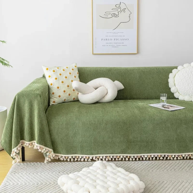 Capa para Sofá Verde Chenille Chevron Universal com Cobertura Total Lenogue