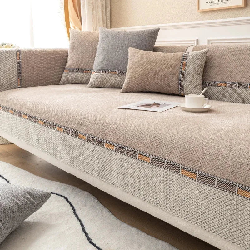 Capa Protetora para Sofá Chenille Antiderrapante Marrom Claro Lenogue / 70x70cm (1pc)