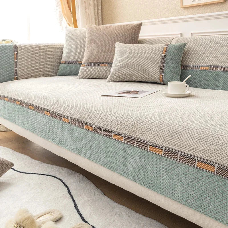 Capa Protetora para Sofá Chenille Antiderrapante Sofisticado Bege Lenogue Mod. / 70x70cm (1pc)