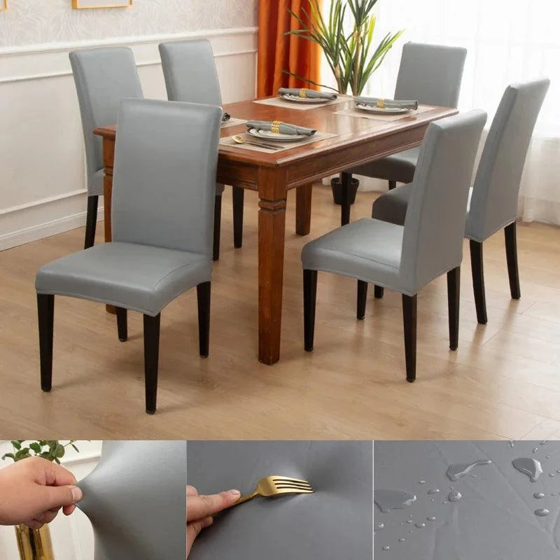 Capas para Cadeiras de Jantar Couro Pu Impermeáveis Lenogue Cinza / 1 Unidade