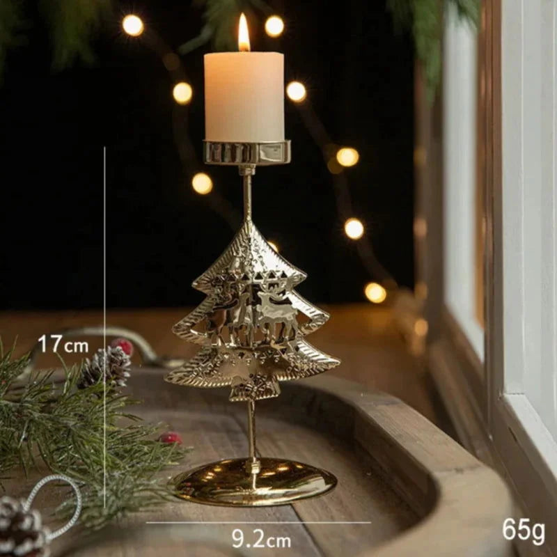 Castiçal de Ferro Dourado com Estrela e Rena Decoração Natal Lenogue árvore