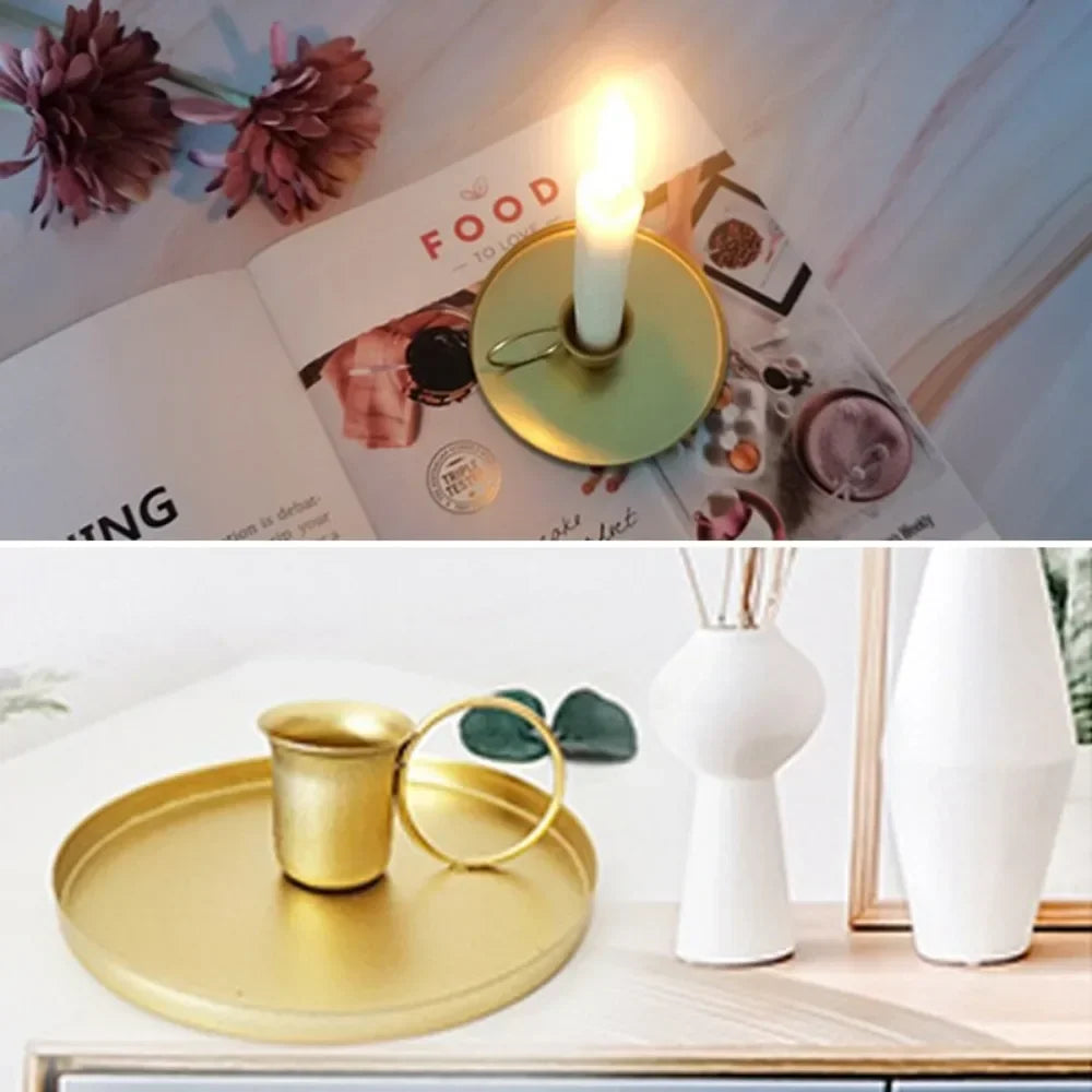 Castiçal de Metal com Alça Portátil para Mesa e Decoração Lenogue