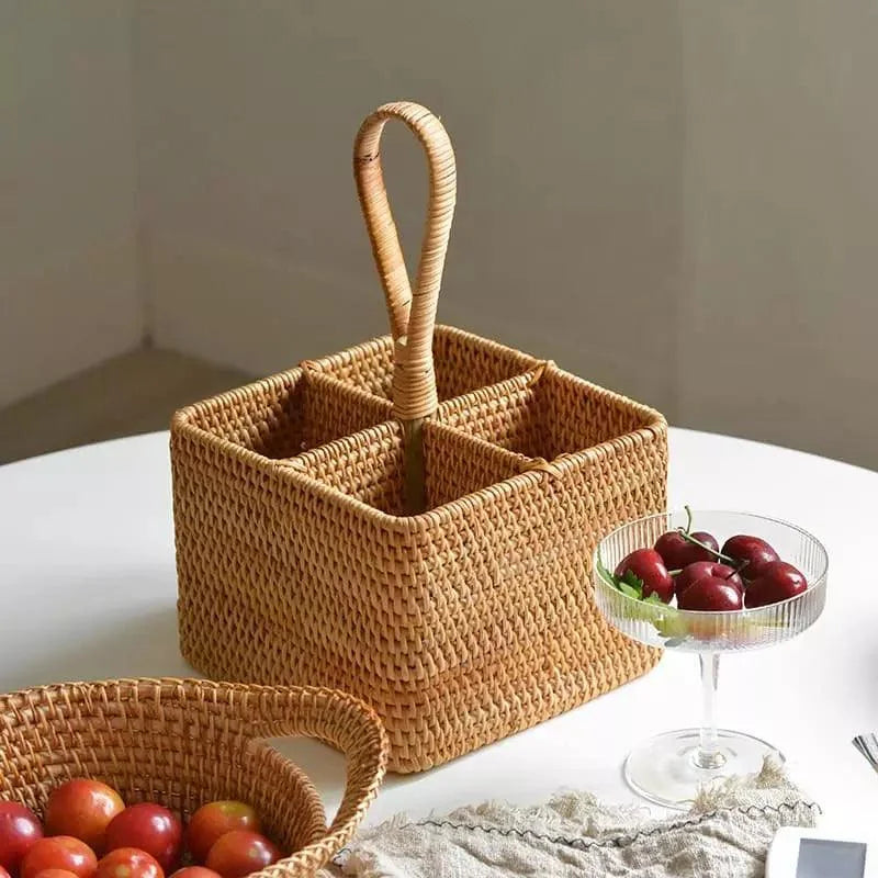 Cesta de Armazenamento em Vime Rattan Feita à Mão para Organização Lenogue