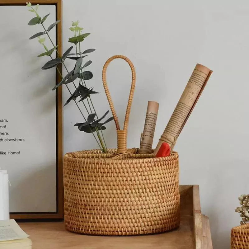 Cesta de Armazenamento em Vime Rattan Feita à Mão para Organização Lenogue