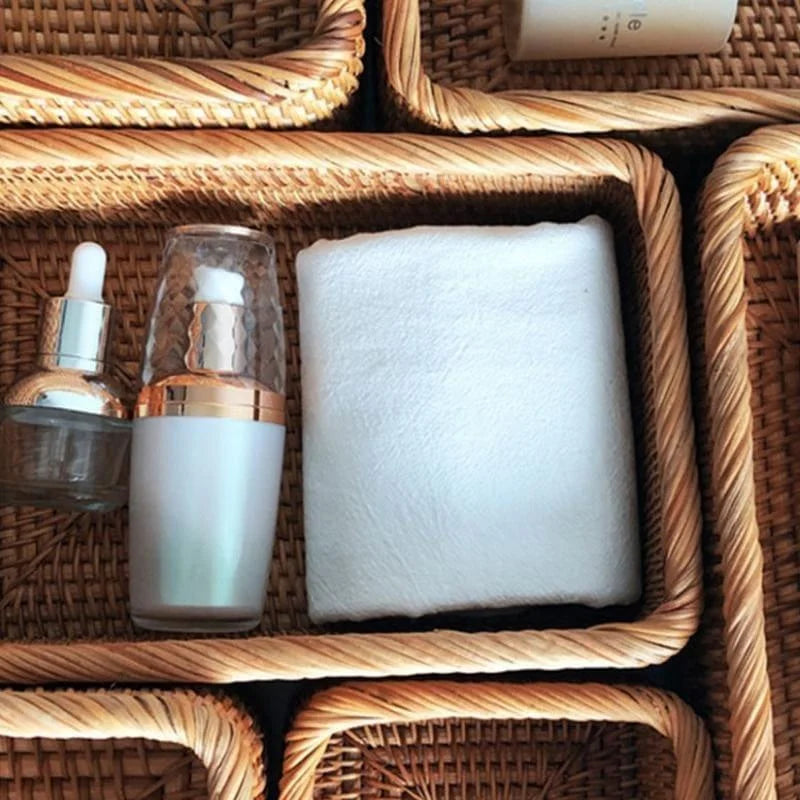 Cesto Organizador de Palha Rattan Feito à Mão para Decoração Natural Lenogue