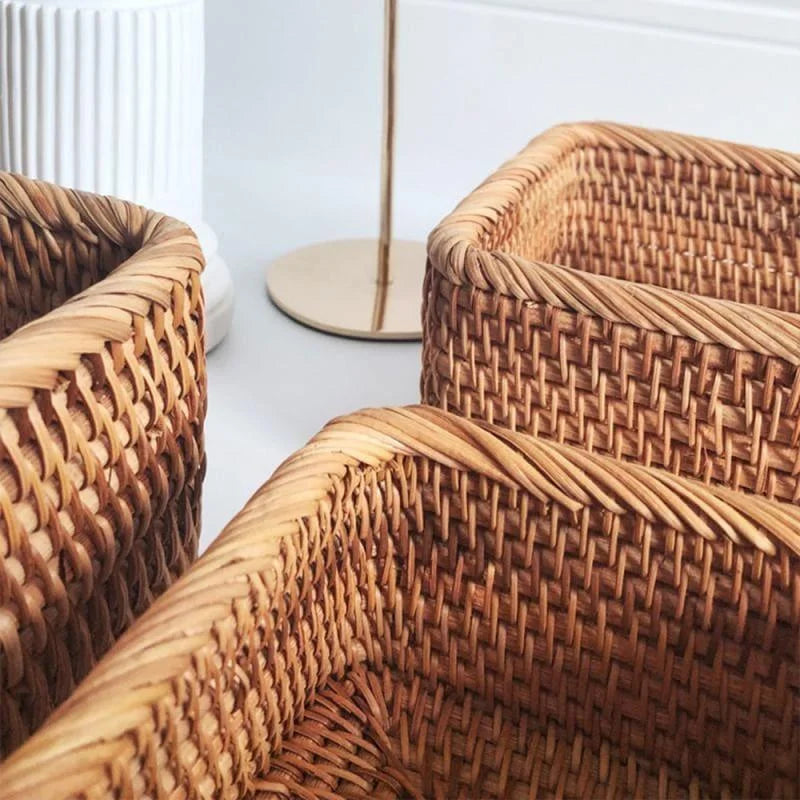 Cesto Organizador de Palha Rattan Feito à Mão para Decoração Natural Lenogue