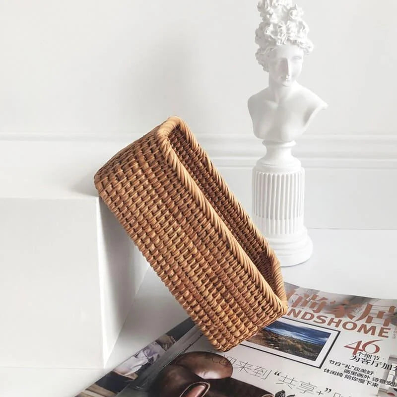 Cesto Organizador de Palha Rattan Feito à Mão para Decoração Natural Lenogue