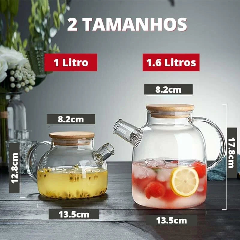 Chaleira de Vidro Borossilicato com Tampa Bambu para Chá 1l Lenogue