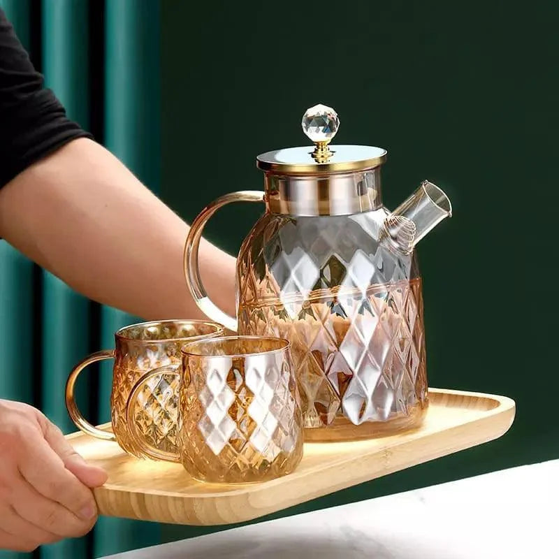 Chaleira de Vidro Borossilicato com Tampa Diamond Inox para Chá Lenogue