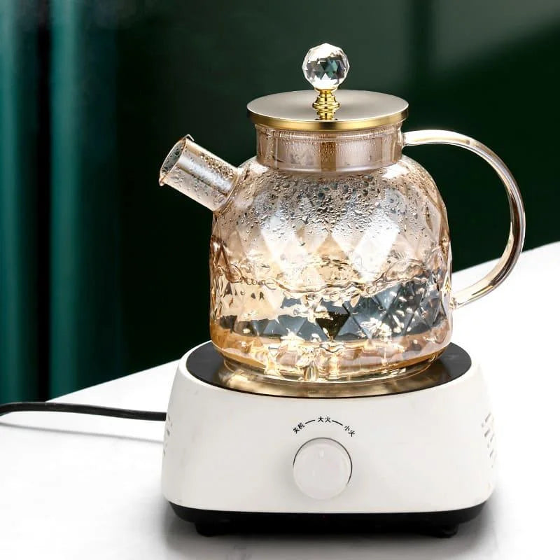 Chaleira de Vidro Borossilicato com Tampa Diamond Inox para Chá Lenogue