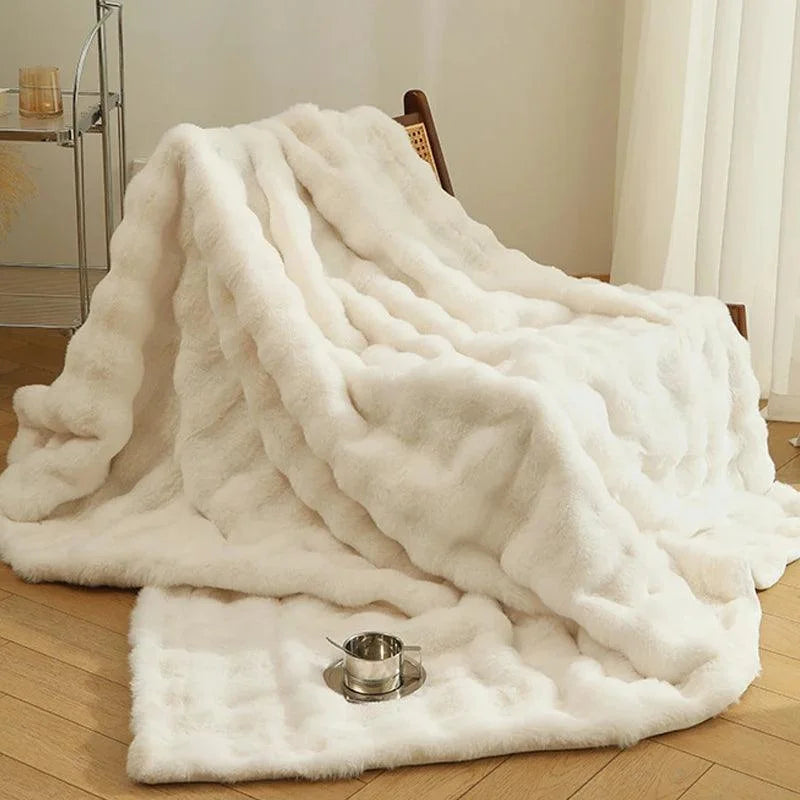 Cobertor de Pelúcia Bege para Decoração Casa Lenogue Branco / p - 100 x 160 Cm