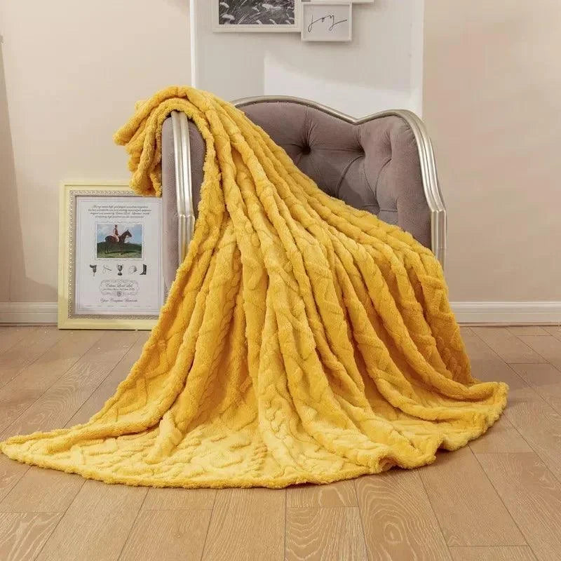 Cobertor Retangular de Microfibra Jacquard para Decoração Sofá Lenogue Amarelo / 70 x 100 Cm