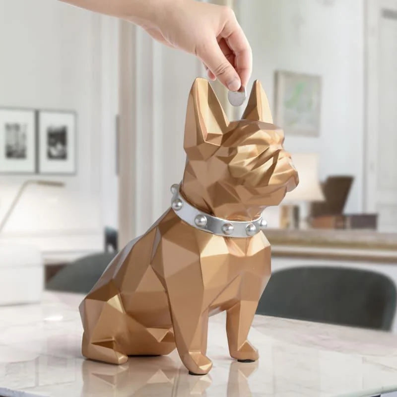 Cofrinho de Resina Buldogue Francês para Decoração Mesa Lenogue Dourado