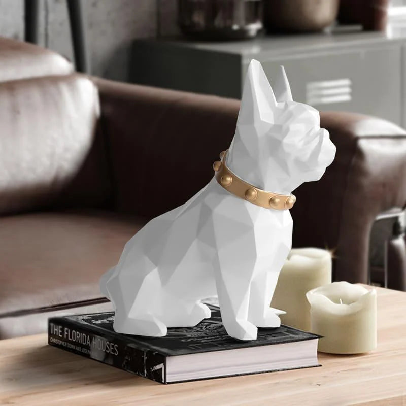 Cofrinho de Resina Buldogue Francês para Decoração Mesa Lenogue Branco