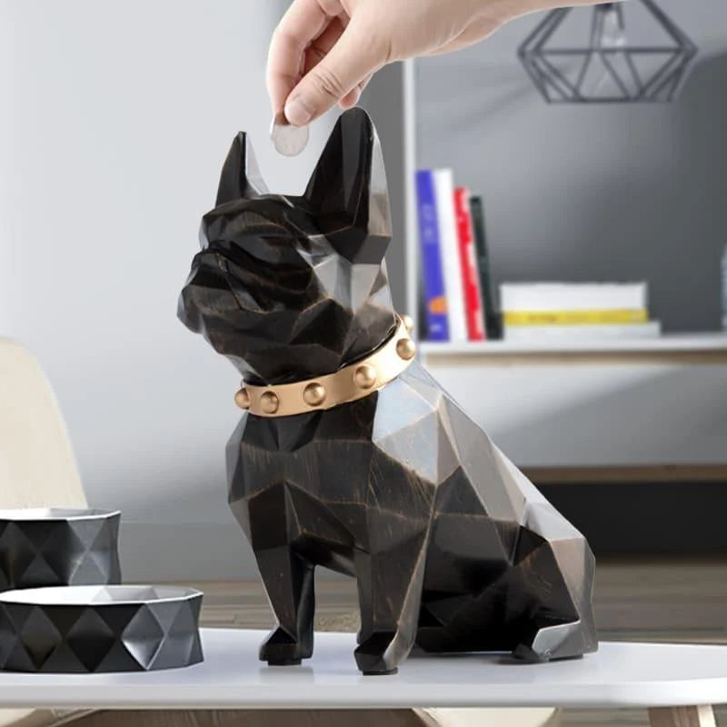 Cofrinho de Resina Buldogue Francês para Decoração Mesa Lenogue Preto
