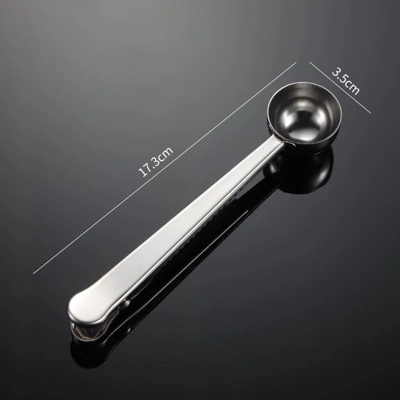 Colher Multifuncional para Café Inox com Prendedor de Embalagem Lenogue Prata