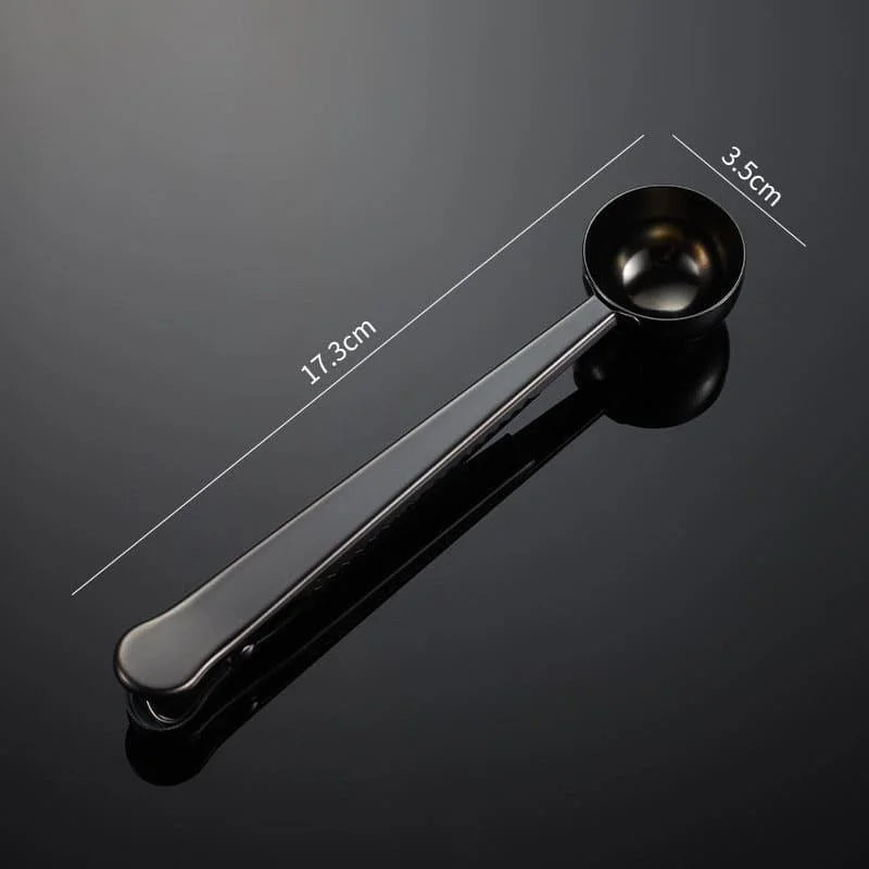 Colher Multifuncional para Café Inox com Prendedor de Embalagem Lenogue Preto