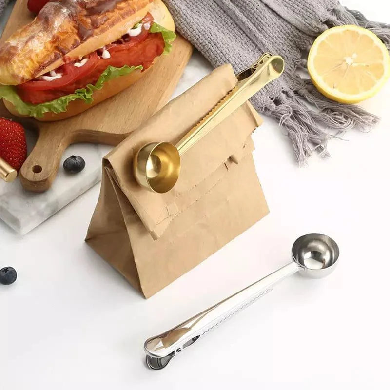 Colher Multifuncional para Café Inox com Prendedor de Embalagem Lenogue