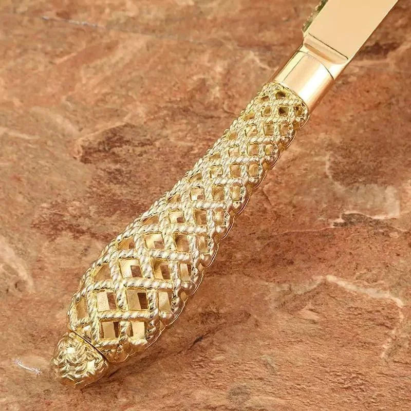 Conjunto de Espátula e Faca Dourada para Bolo Lenogue Dourado / 2 Peças