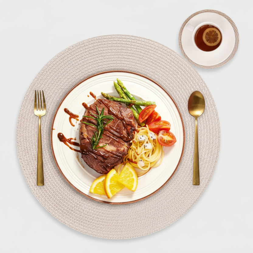 Conjunto de Jogo Americano 6 Peças para Mesa Jantar Lenogue Bege