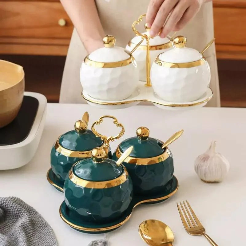 Conjunto de Potes Cerâmica Açucareiro e Saleiro Branco para Cozinha Lenogue