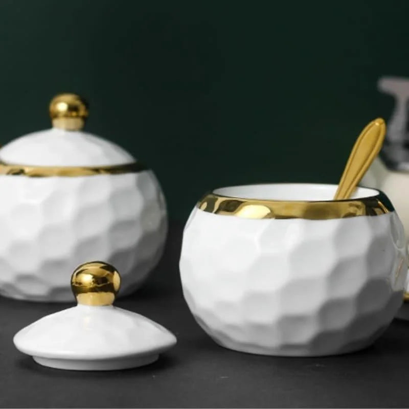 Conjunto de Potes Cerâmica Açucareiro e Saleiro Branco para Cozinha Lenogue