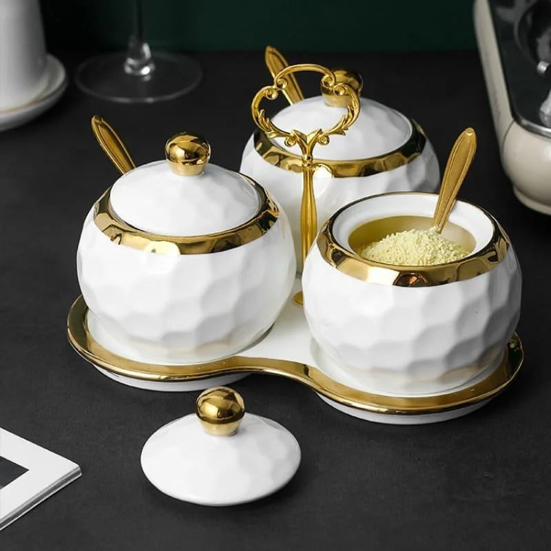 Conjunto de Potes Cerâmica Açucareiro e Saleiro Branco para Cozinha Lenogue