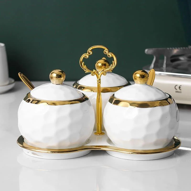 Conjunto de Potes Cerâmica Açucareiro e Saleiro Branco para Cozinha Lenogue