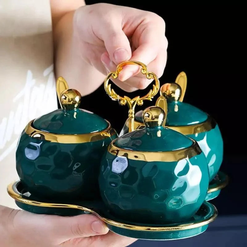 Conjunto de Potes Cerâmica Açucareiro e Saleiro Branco para Cozinha Lenogue