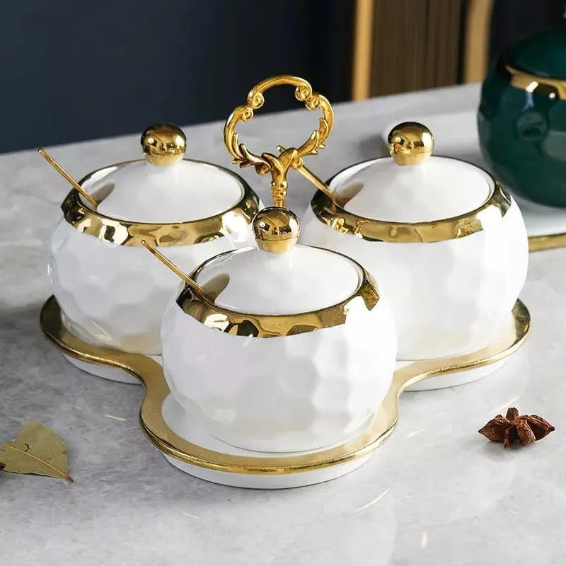 Conjunto de Potes Cerâmica Açucareiro e Saleiro Branco para Cozinha Lenogue