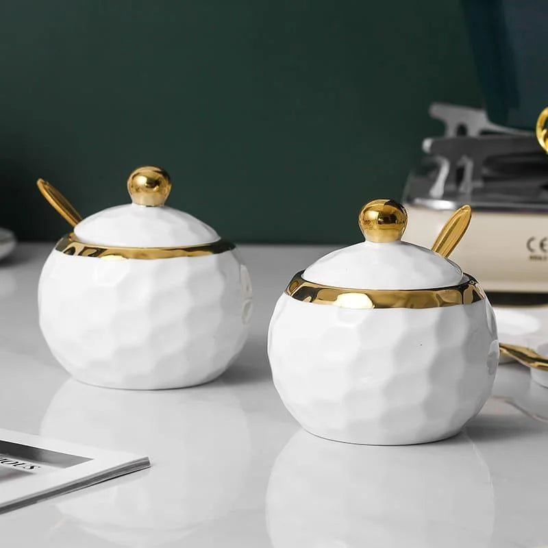 Conjunto de Potes Cerâmica Açucareiro e Saleiro Branco para Cozinha Lenogue