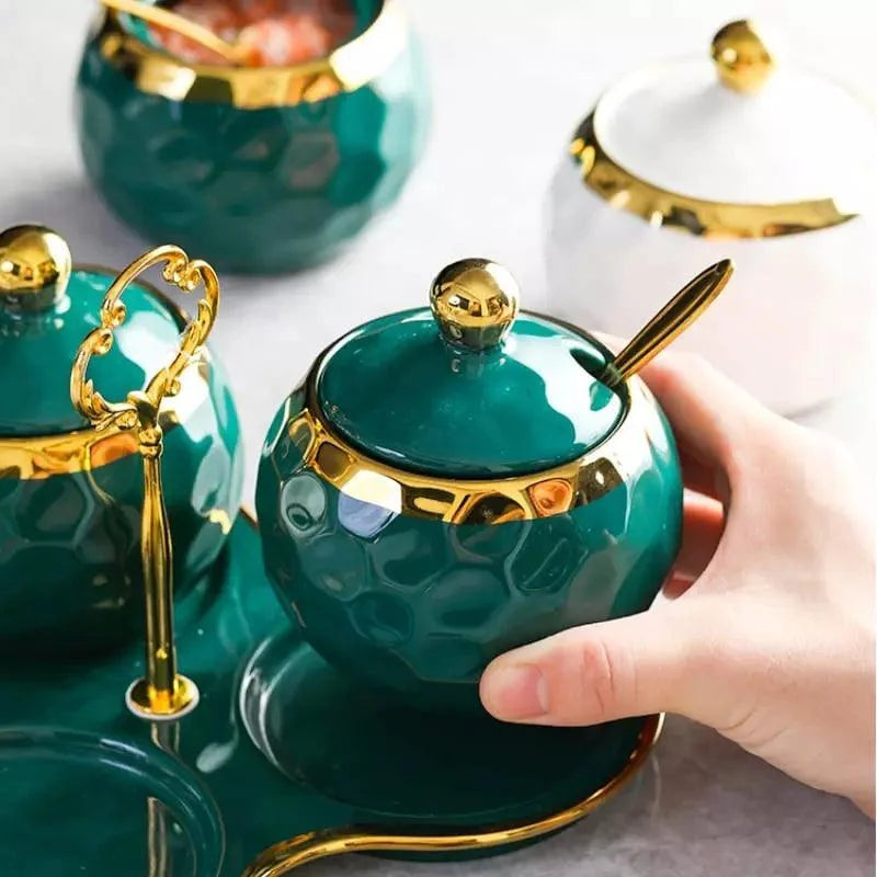 Conjunto de Potes Cerâmica Açucareiro e Saleiro Branco para Cozinha Lenogue