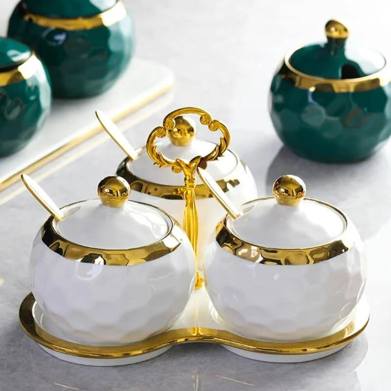 Conjunto de Potes Cerâmica Açucareiro e Saleiro Branco para Cozinha Lenogue