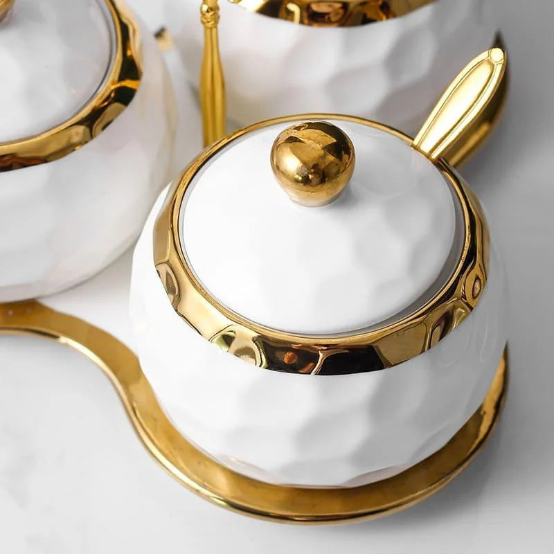 Conjunto de Potes Cerâmica Açucareiro e Saleiro Branco para Cozinha Lenogue