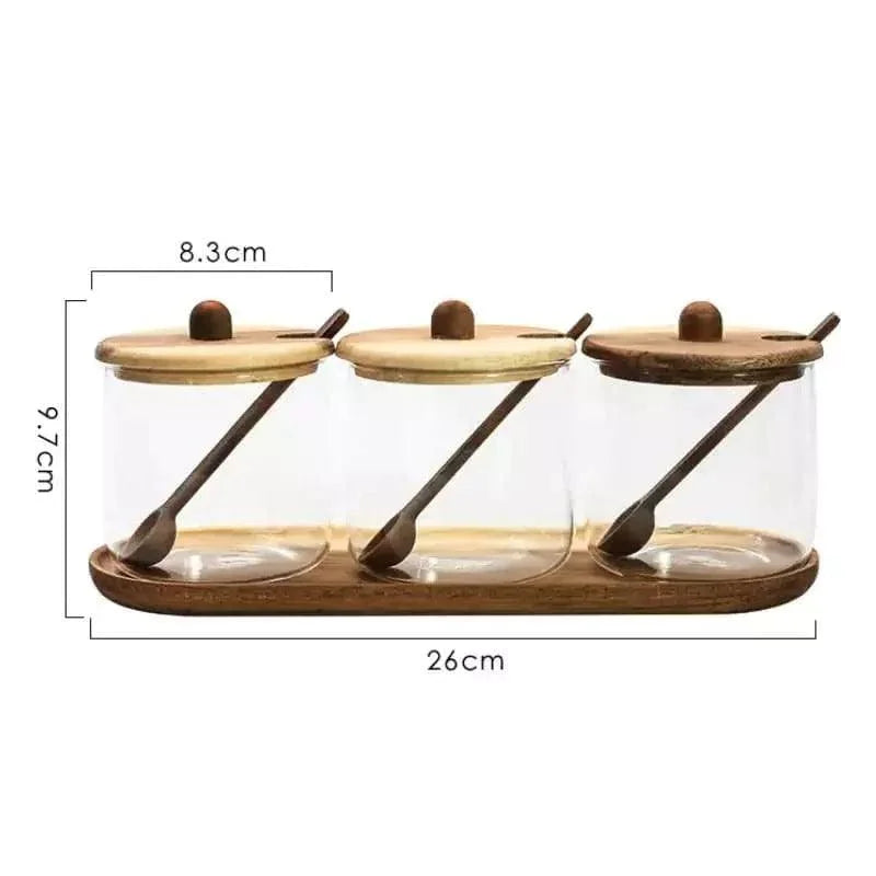 Conjunto de Potes Vidro Tampa Madeira para Organizar Cozinha Lenogue