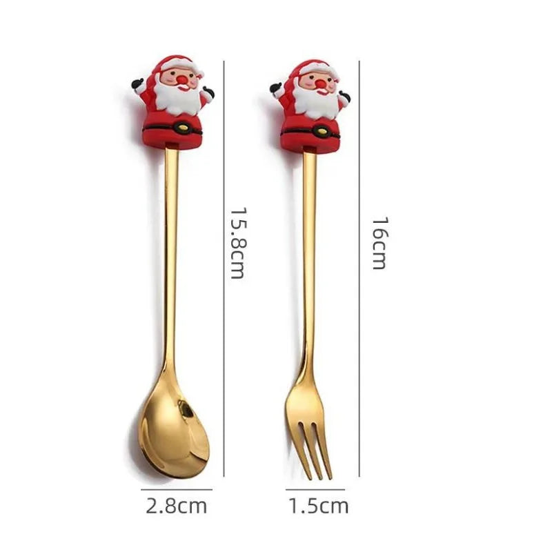 Conjunto de Talheres Inox Decorativos para Mesa Natal 4 Peças Lenogue