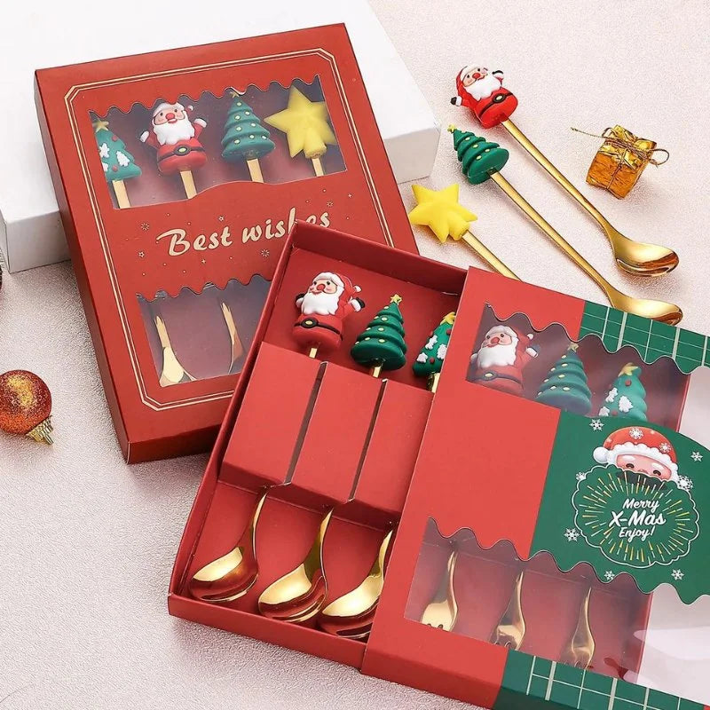 Conjunto de Talheres Inox Decorativos para Mesa Natal 4 Peças Lenogue