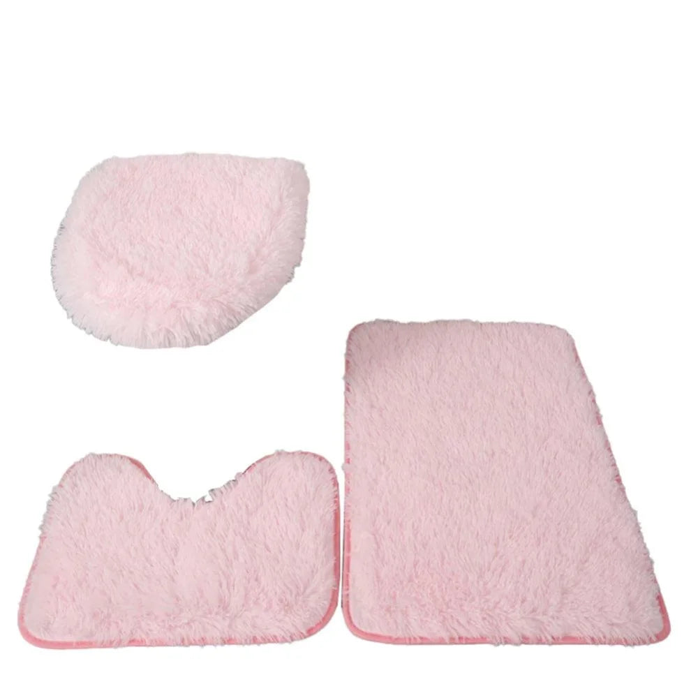 Conjunto de Tapetes Antiderrapantes Microfibra 3 Peças Banheiro Lenogue Rosa