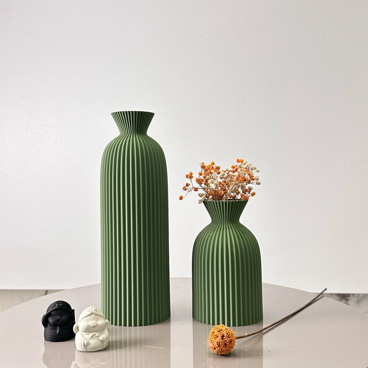 Conjunto Vaso de Arte Élégance Design Ondulado Lenogue Verde (2 Peças)