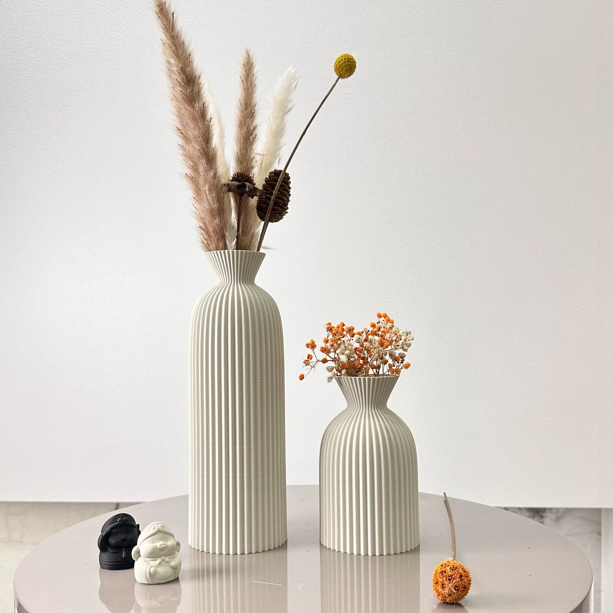 Conjunto Vaso de Arte Élégance Design Ondulado Lenogue Branco (2 Peças)