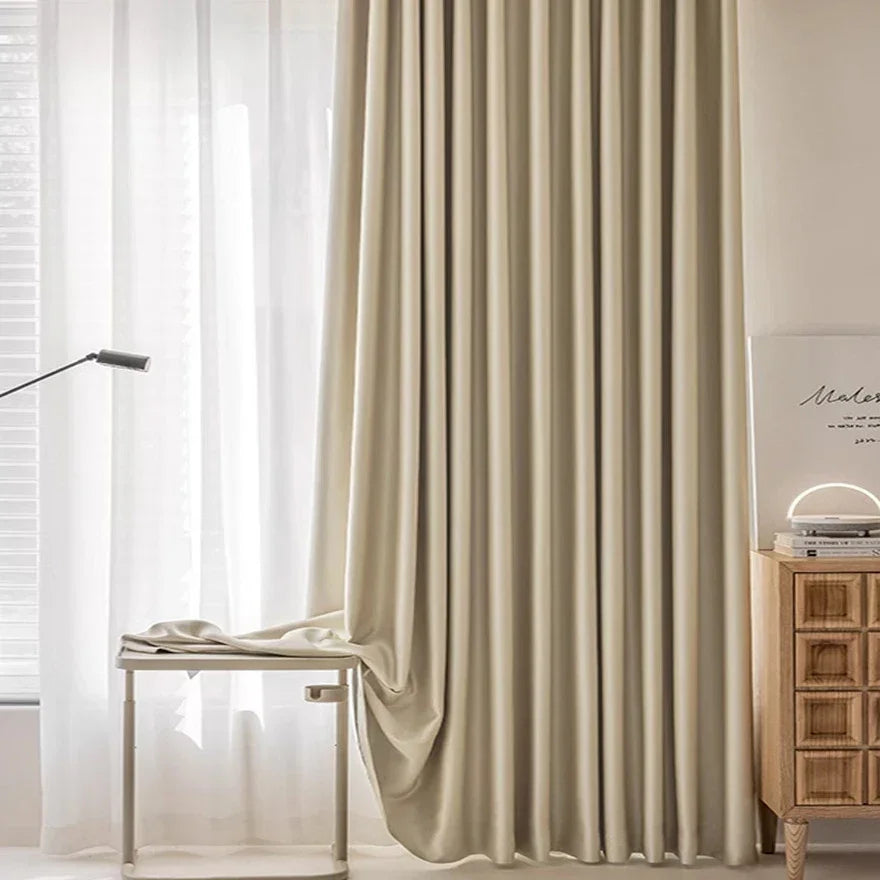 Cortina Blackout Acetinada com Ilhós Isolamento Térmico Lenogue Bege / 100 x 180 Cm