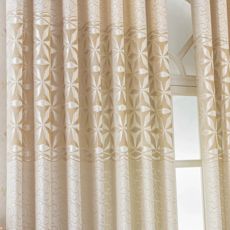 Cortina Blackout de Veludo Bordado Geométrico Bege Lenogue