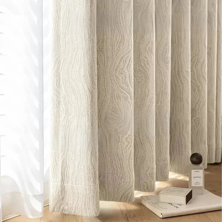 Cortina Blackout Jacquard Carvalho Listrado com Ilhós Lenogue